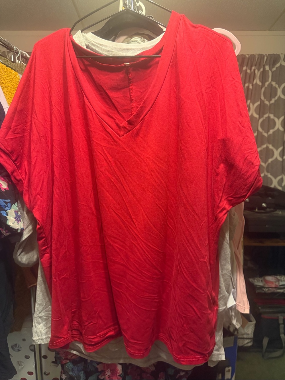 3items Women's Red V-Neck Short Sleeve Top red pink and grey shirts